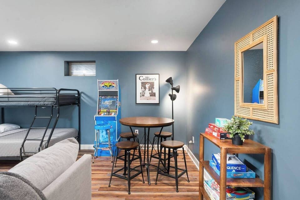 Arcade and games in basement