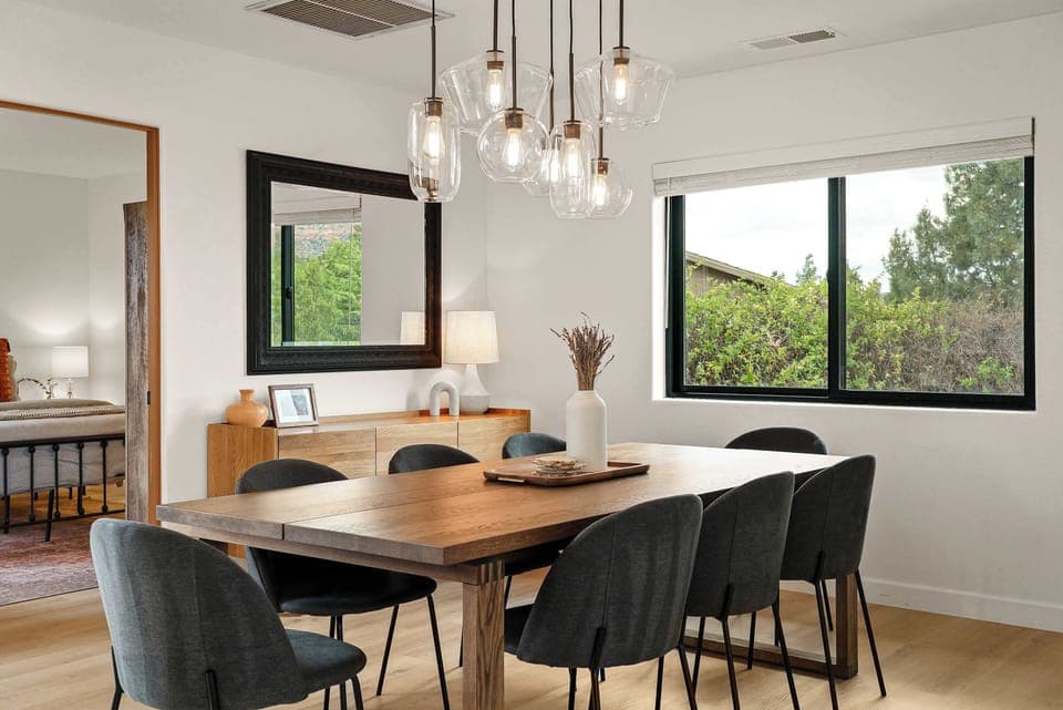 Spacious dining area next to kitchen.