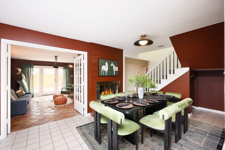 A spacious dining area with seating for 8-10, perfect for shared meals and special moments.