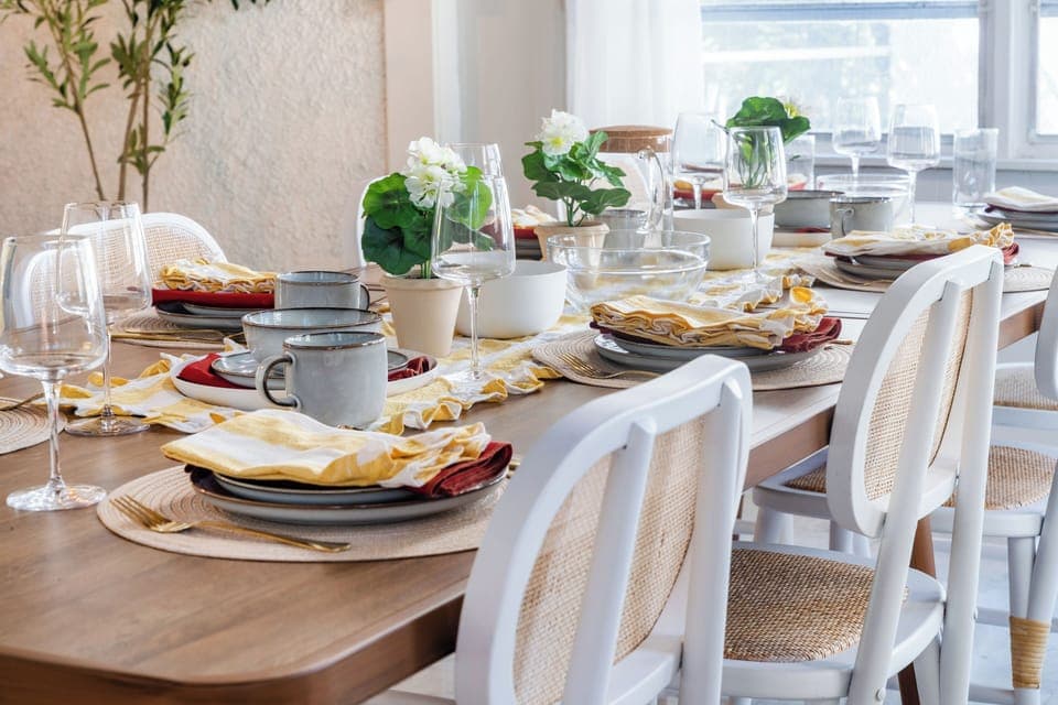 Table setup for the dining area