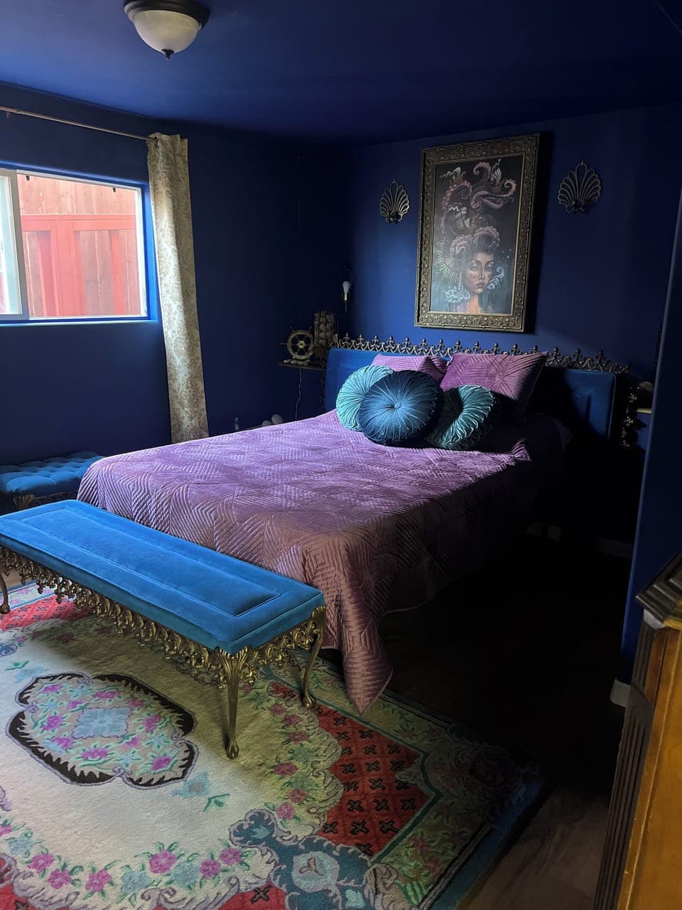 Enjoy the plush bedding, unique decor, and peaceful ambiance.
