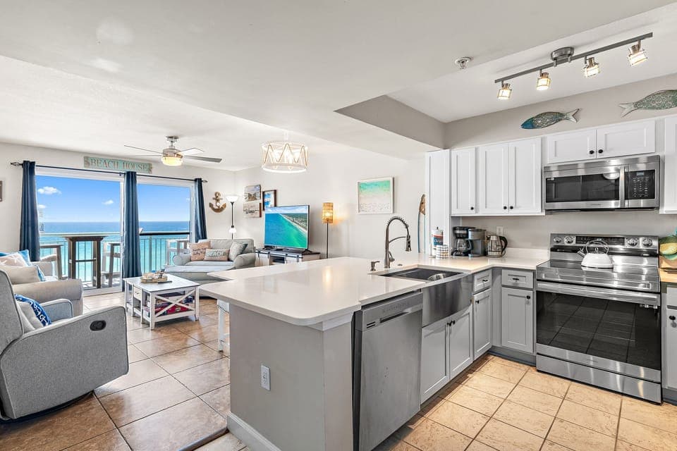 Spacious kitchen and living area
