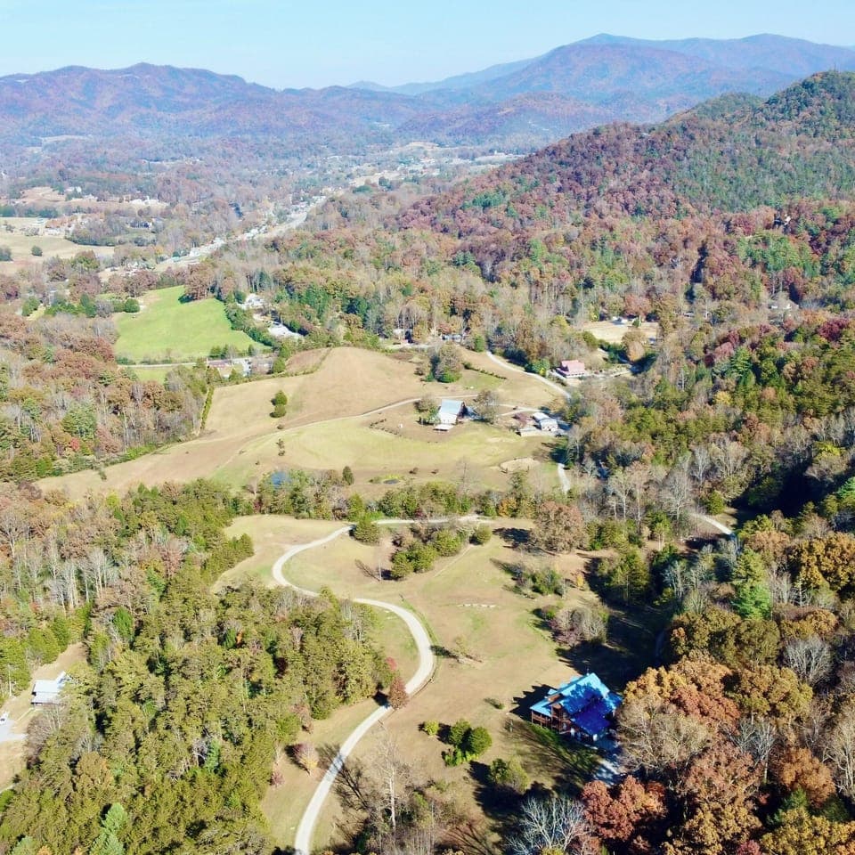 Aerial view of our estate.  Secluded but only a 90 second drive to town.