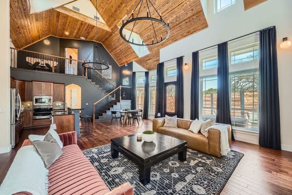 Spacious living area with comfortable couches, perfect for gathering with friends and family.