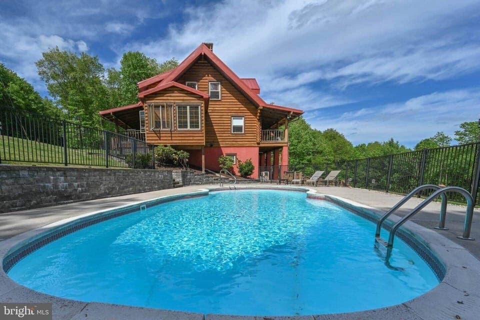 Heated pool at large group cabin near Deep Creek Lake Maryland