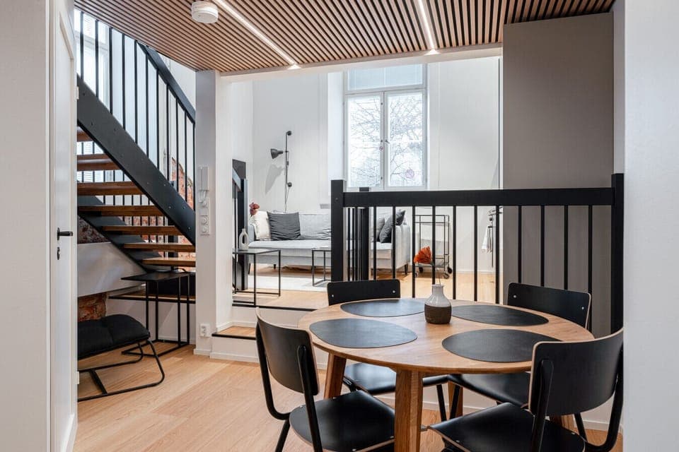 Apartment dining area and living room