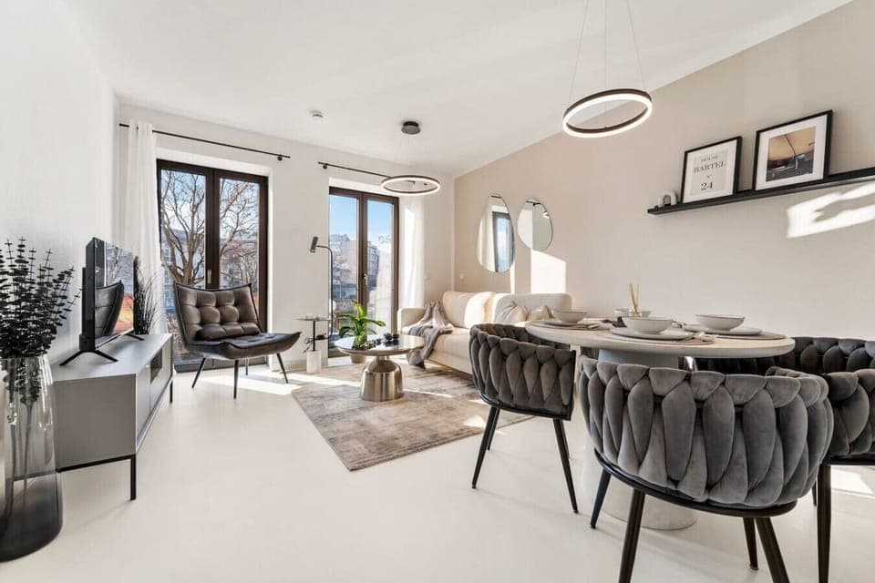 Modern living and dining area.