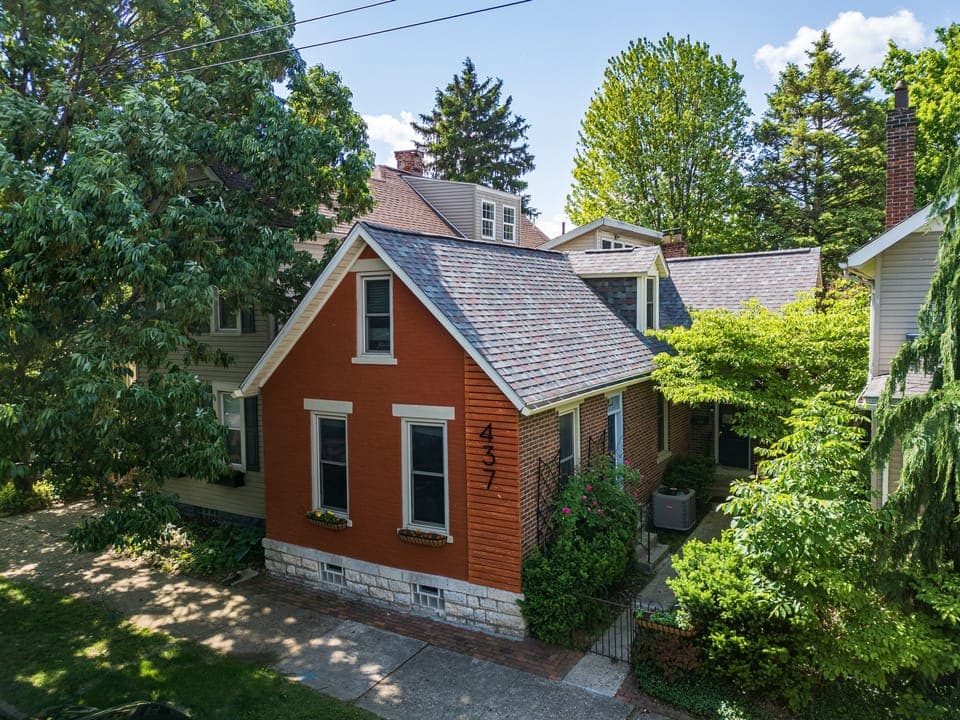 Exterior view of this charming brick home, situated in a peaceful neighborhood that’s just a short walk from the many restaurants in German Village. Only 0.2 miles to Schiller Park and 1 mile