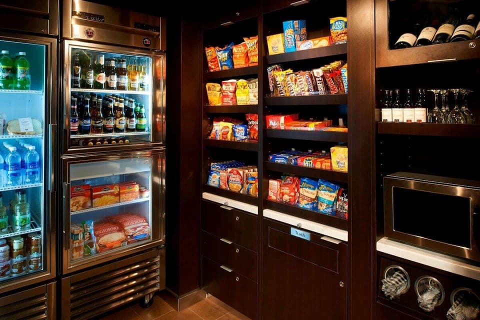 Grab late-night snacks and drinks from the well-stocked market.