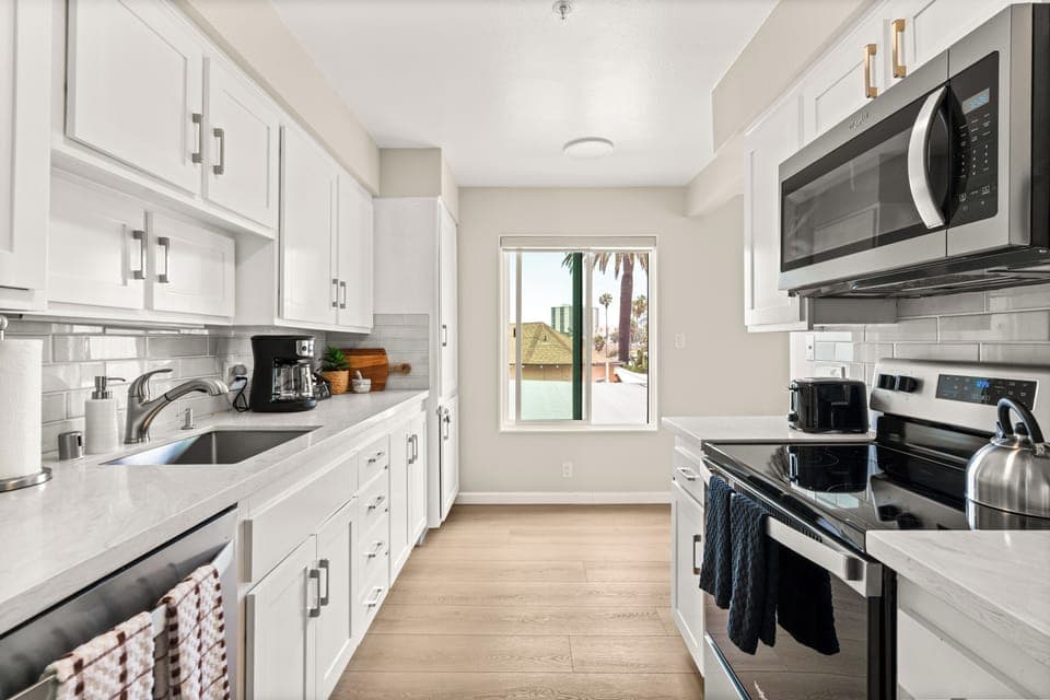 Prepare meals with ease in the sleek, compact kitchen—perfect for fueling up between adventures.