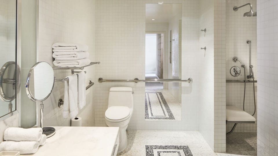 Feel comfortable with a spacious, accessible bath and walk-in shower.