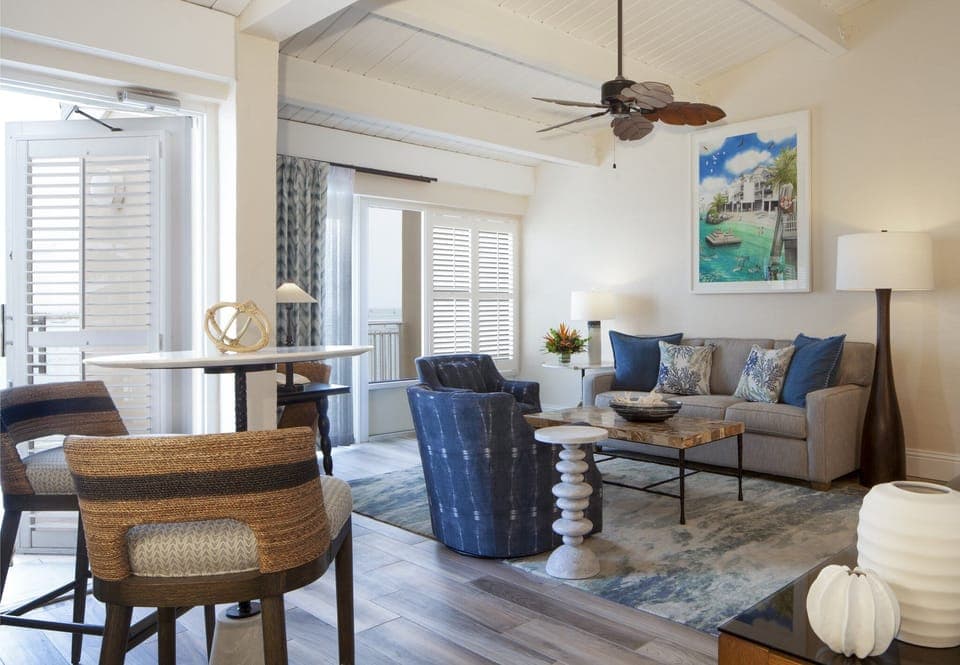 Gather in the airy living room for relaxed coastal evenings.