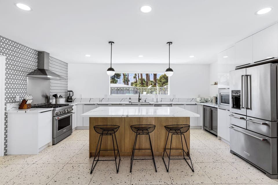 Chef's kitchen with a huge island