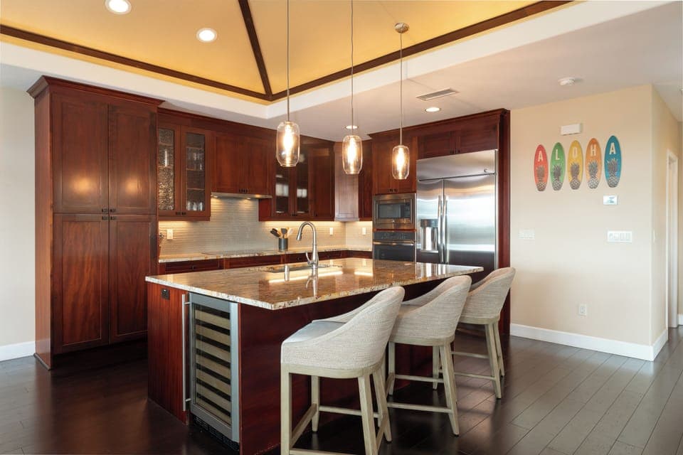 Gourmet Kitchen with additional island seating and wine chiller