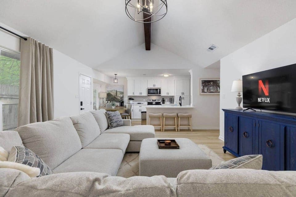 View from Fireplace to Kitchen