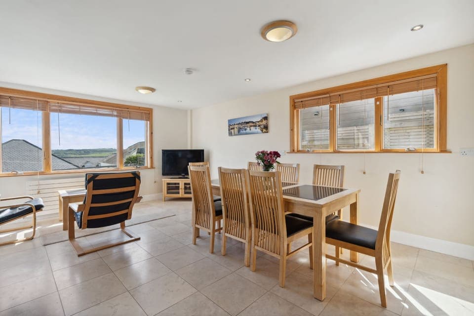Dining area and kitchen of Pendennis Holiday Cottage, Padstow, North Cornwall