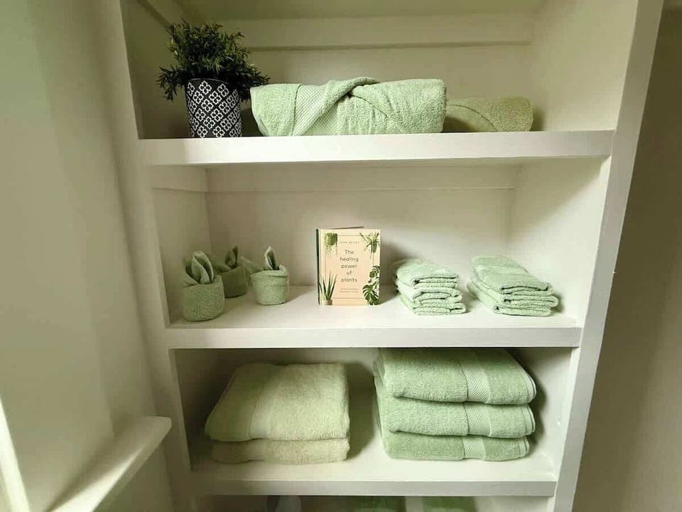 fully stocked bathroom with toiletries, towels, & more  stress-free stay