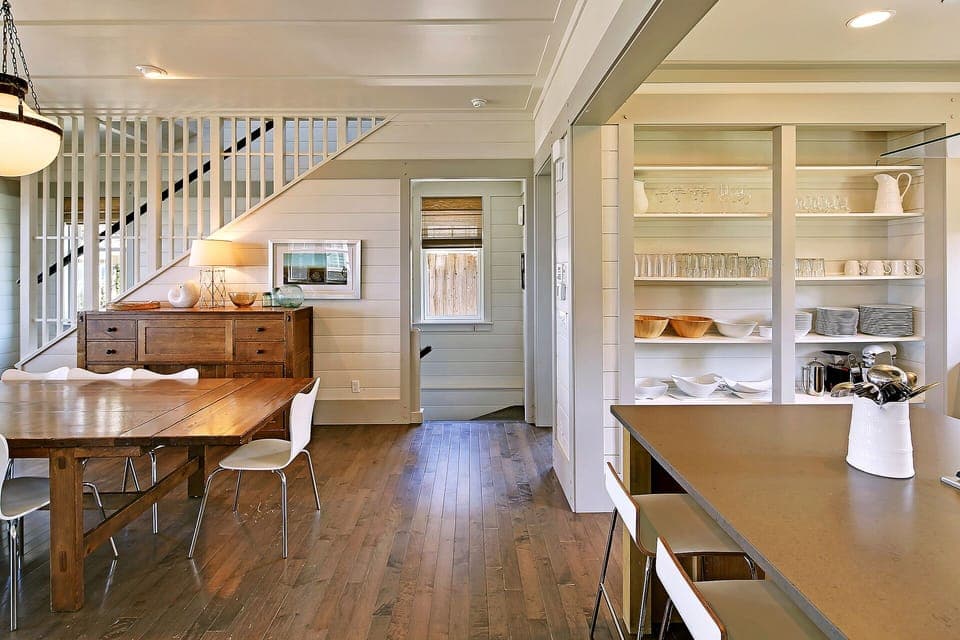 Head to the sauna downstairs or the bedrooms upstairs