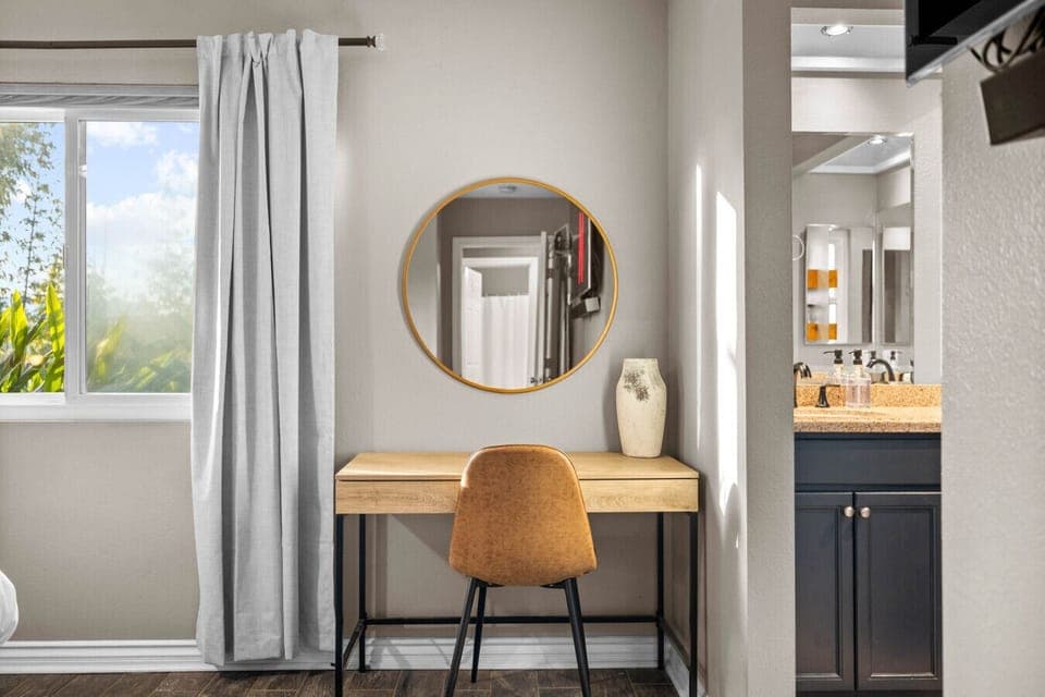 Bright and cozy workspace with natural light, perfect for remote work or planning your day.