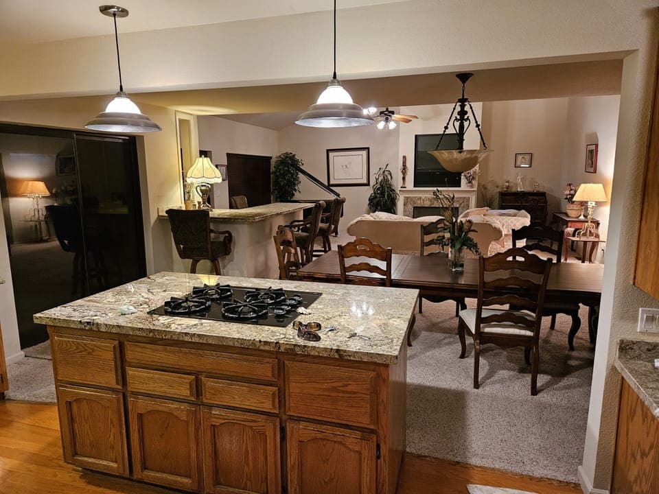 Kitchen island with gas cooktop