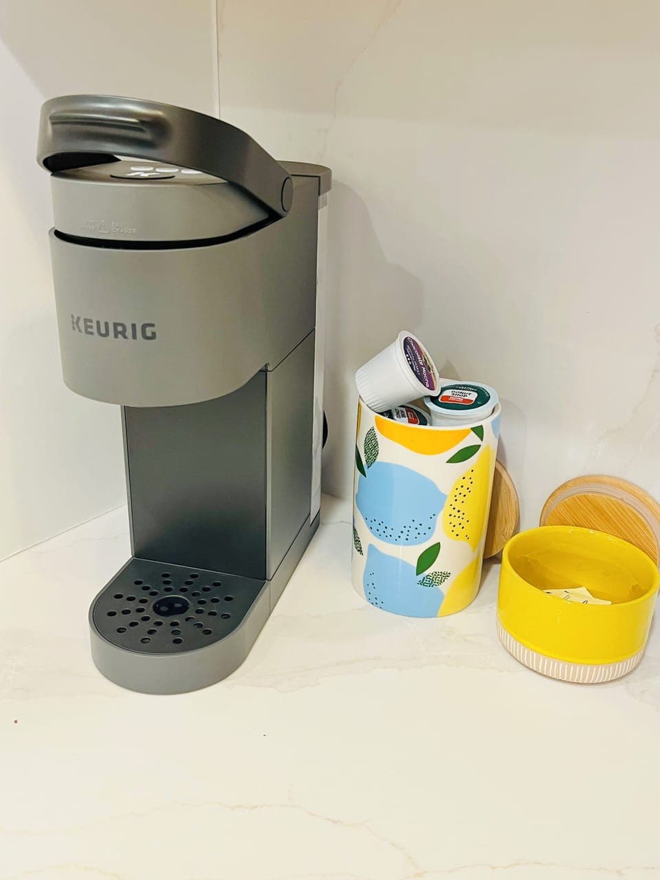 Keurig coffee maker.  Use our coffee pods or bring your own!