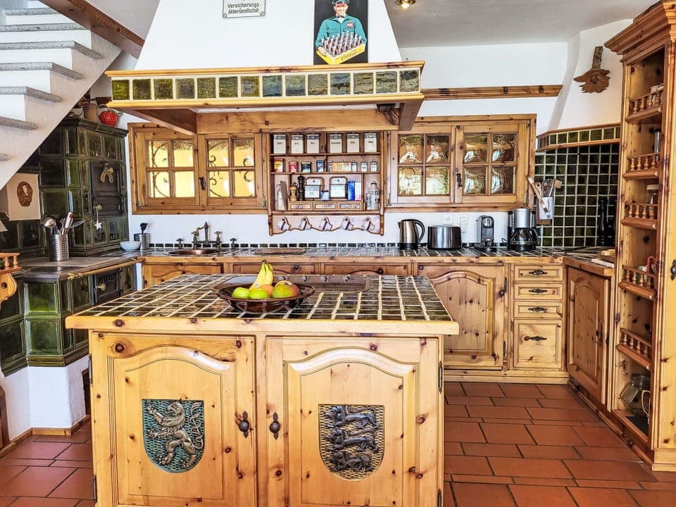 Kitchen, Furniture, Wood, Interior Design, Cabinetry, Flooring, Countertop, Lighting, Home, Ceiling