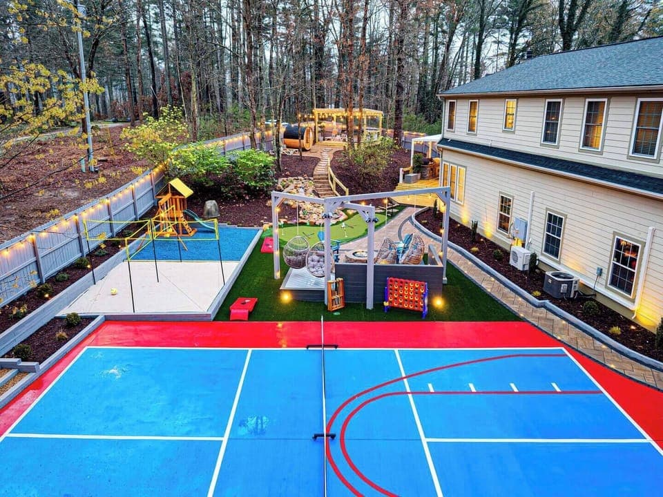 Stay active and have a blast with a backyard built for play — enjoy pickleball, basketball, and volleyball, all in one amazing space. Perfect for friendly matches, group tournaments, or just casual fun with family and friends!