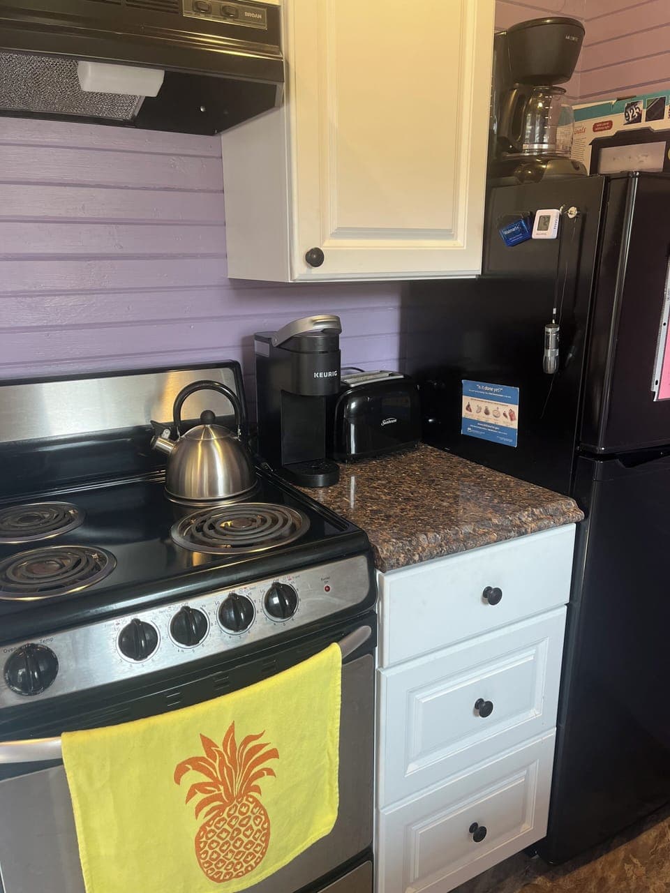 Kitchen has all of the basics you need to enjoy your stay. 