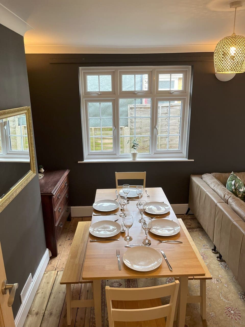 Lounge/Diner with table to sit 6 people, and large comfortable sofa