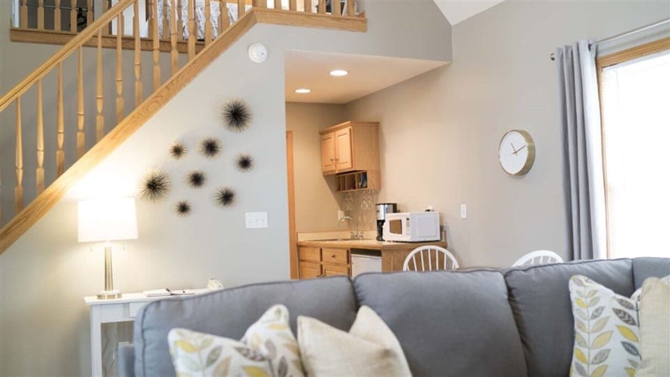 living and loft stairway