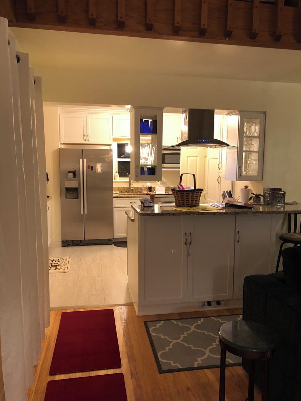 View of the kitchen from the front door.