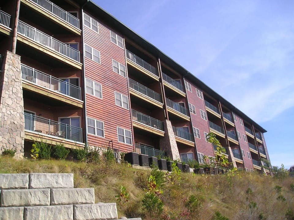 Balconies in the units look out from the top of the mountain into Gatlinburg