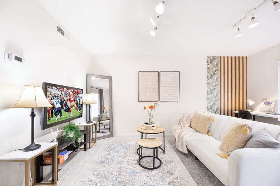 Welcome to our lovely home. Here is our inviting living room!