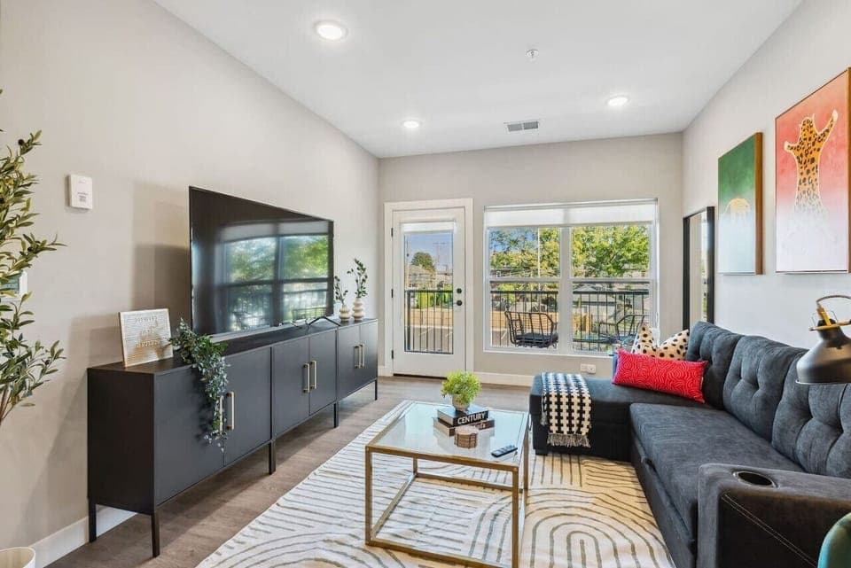 Relax in the living room and watch your favorite shows, lounging is a great way to unwind after a long day.