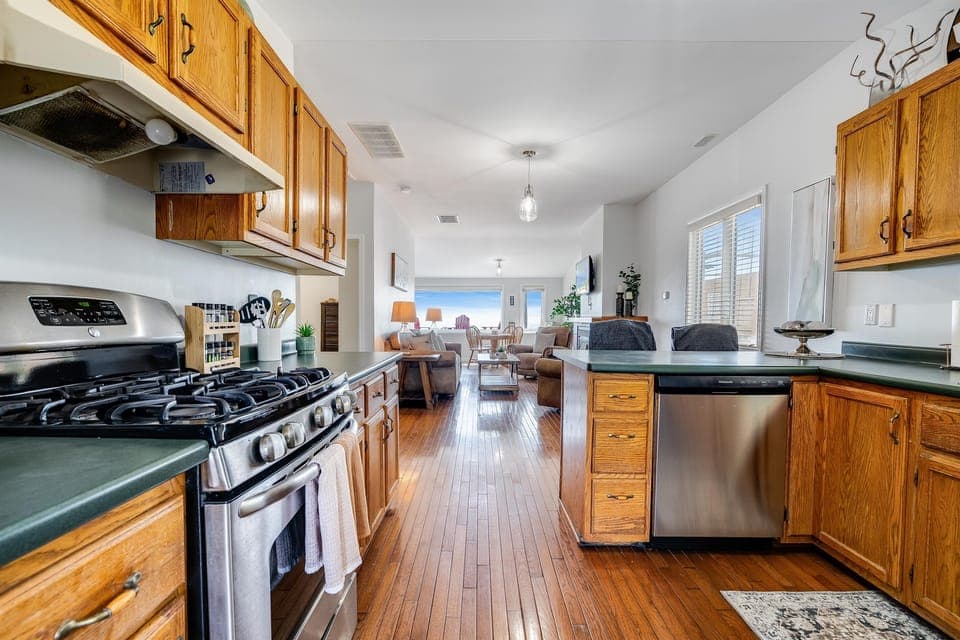 Cook with a view of the calm, sunlit lake