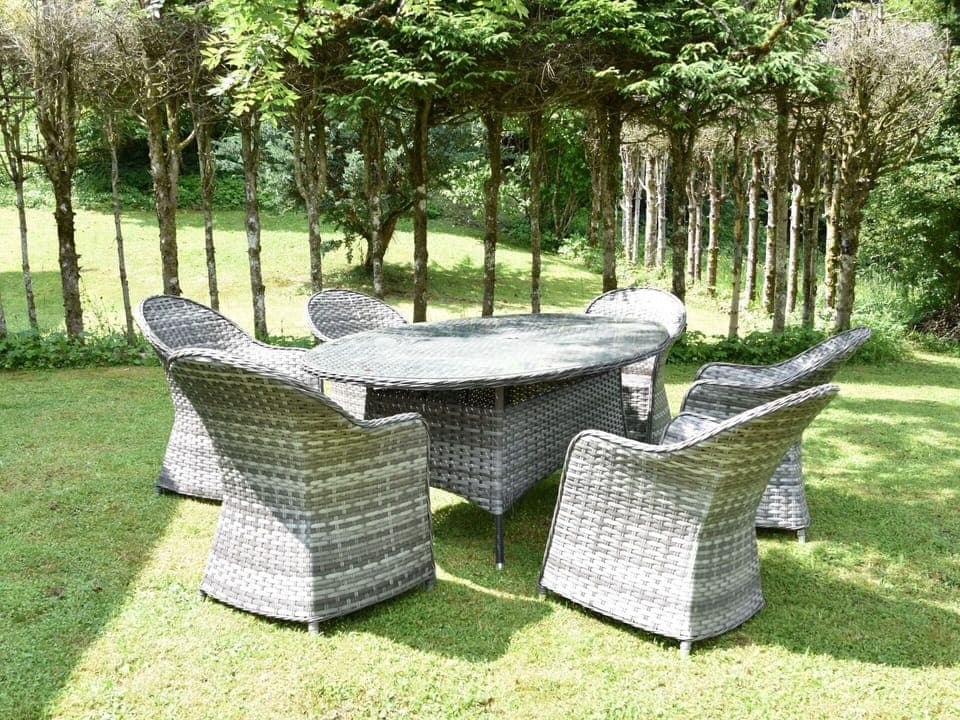 Outdoor Furniture, Furniture, Outdoor Table, Chair, Garden, Groundcover, Wicker, Lawn, Landscaping, Backyard
