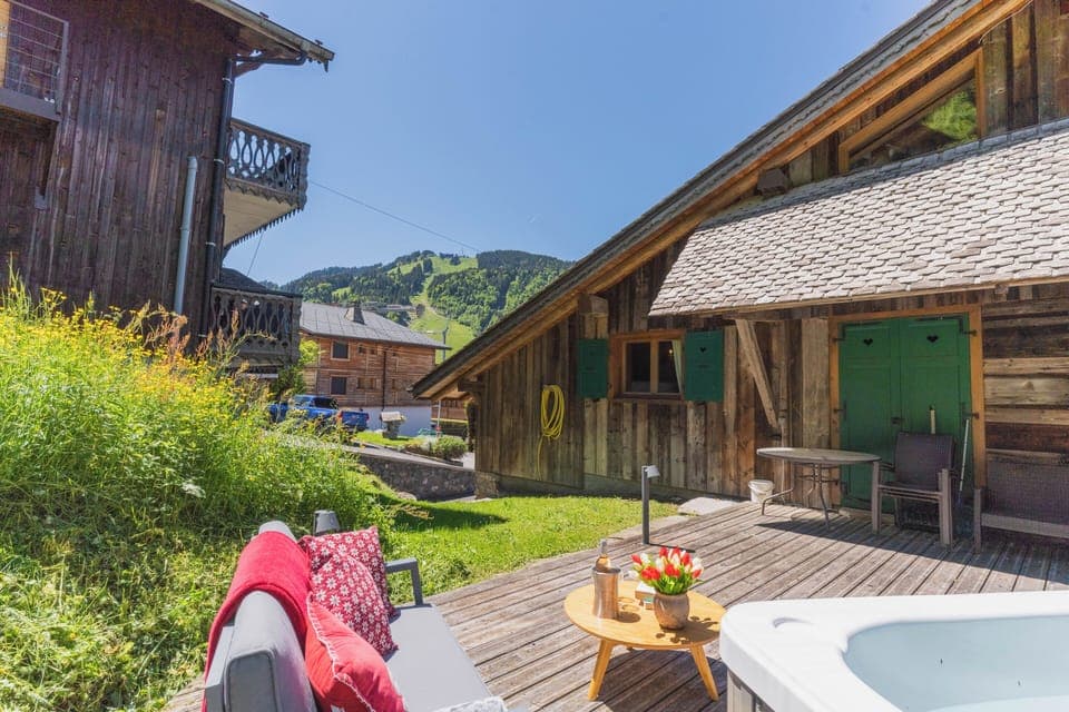 Enjoy views of the Pléney from the chalet garden and hot-tub