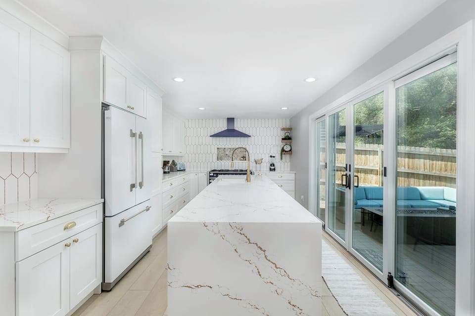 Stone countertops in kitchen