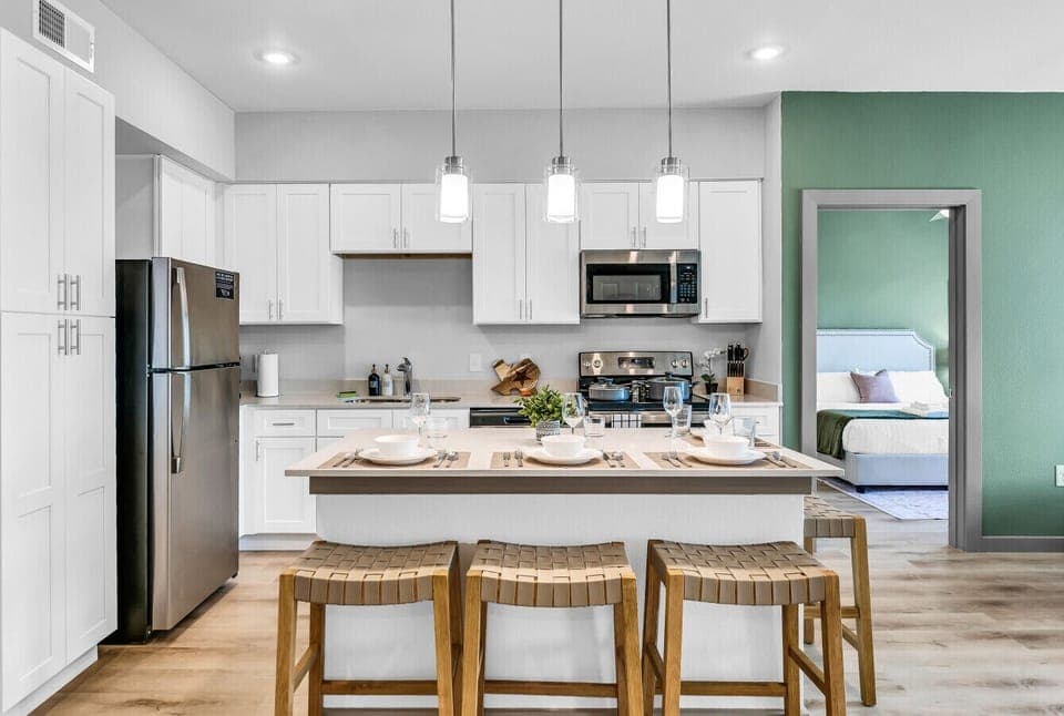 Kitchen with island dining