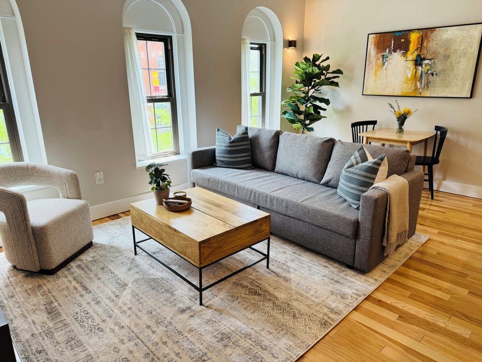 Living room with Smart TV and pull out sofa bed