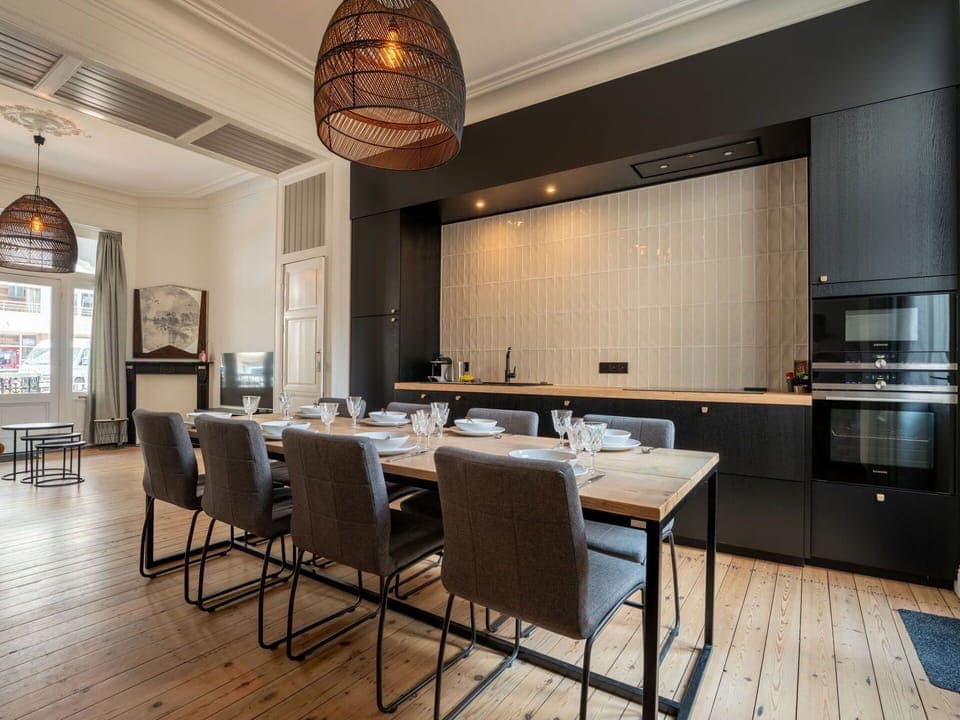 Furniture, Interior Design, Flooring, Wood, Floor, Chair, Light Fixture, Ceiling, Table, Kitchen & Dining Room Table