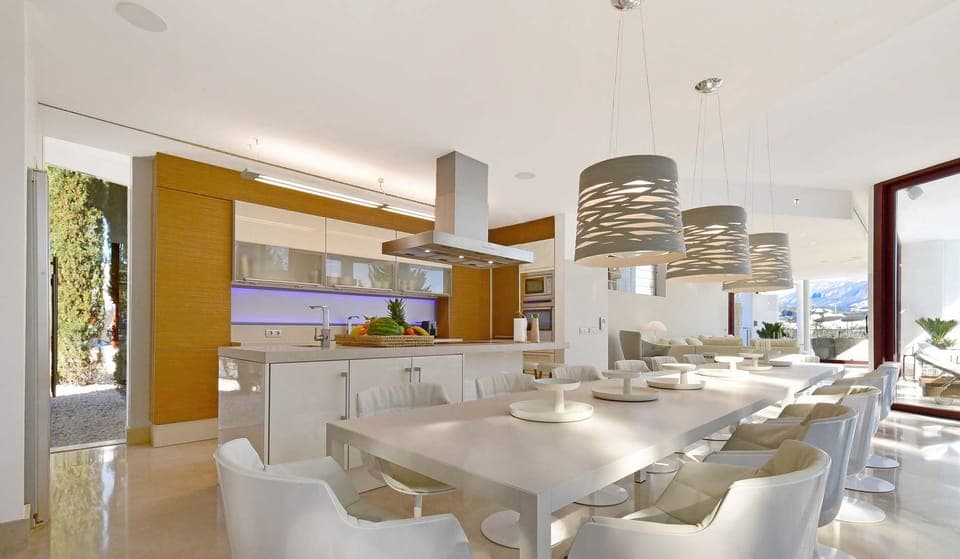 Kitchen with large dining table.