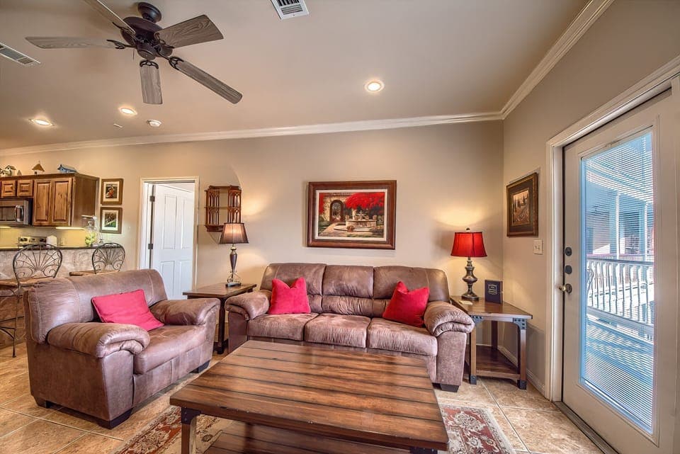 The living room has a sofa sleeper!