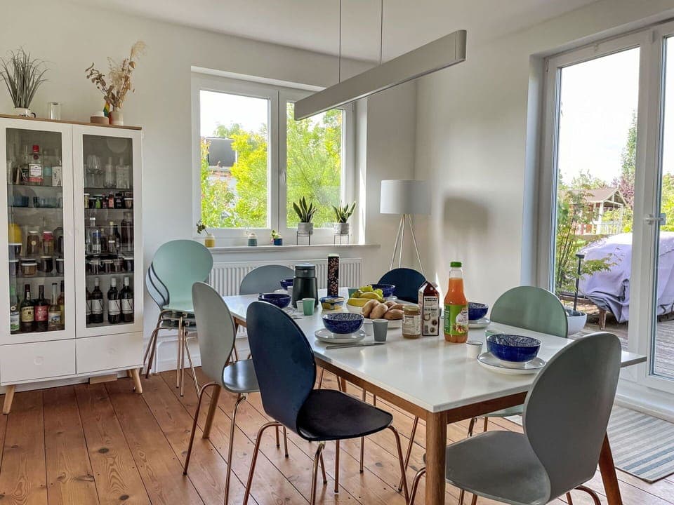 Furniture, Interior Design, Dining Room, Chair, Flooring, Table, Kitchen & Dining Room Table, Wood, Floor, Room