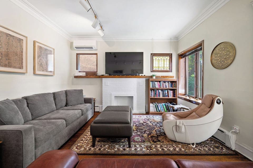 Queen sofa sleeper, reclining leather couch, and mini massage chair!