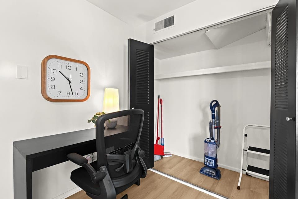 Dedicated work area with desk and chair—ideal for remote work or planning your next adventure.