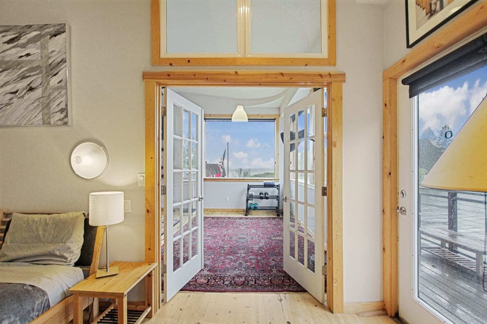 These doors now have blinds for added privacy in case of extra guests on the pull out couch