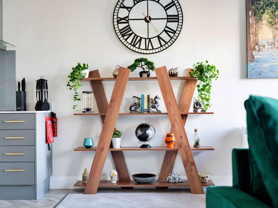 Furniture, Shelving, Shelf, Wood, Interior Design, Bookcase, Flooring, Home, Flowerpot, Room