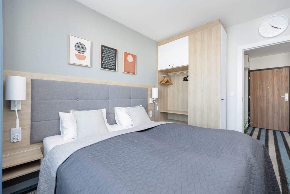 Bedroom with comfortable double bed.