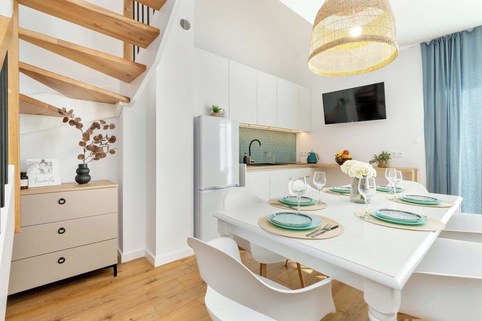 The entire interior is maintained in a modern Scandinavian style, combining functionality with aesthetics.